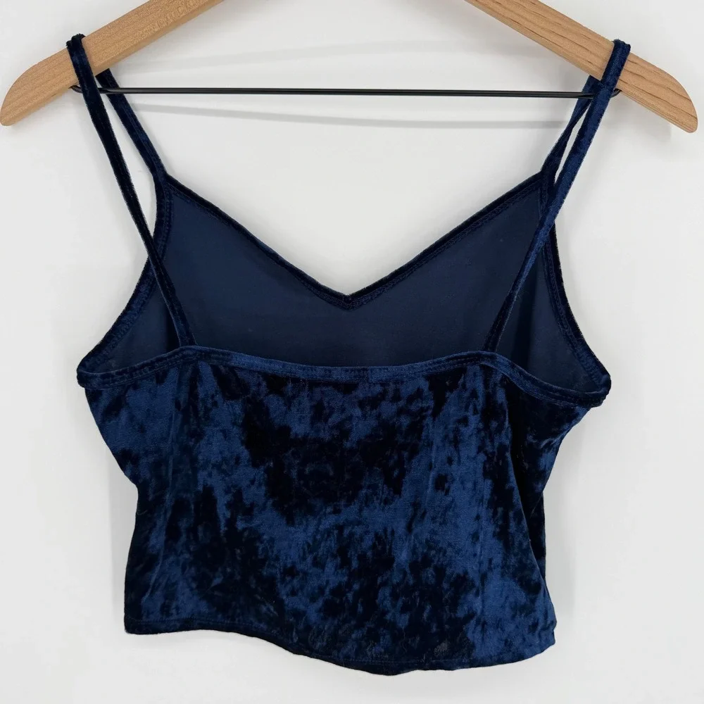 Y2K Navy Crushed Velvet Cami Crop Top Indie Grunge 90s‎ Velvet Tank